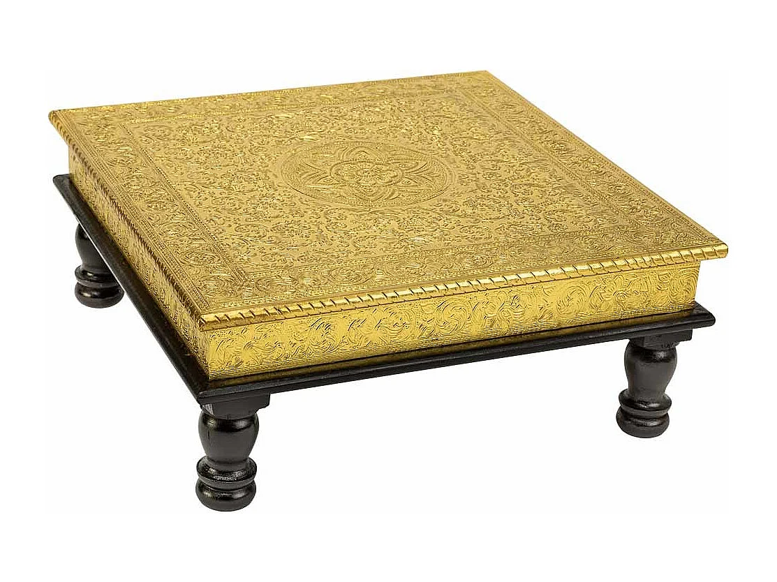 Mesa lateral de metal com relevo dourado 38x38x12