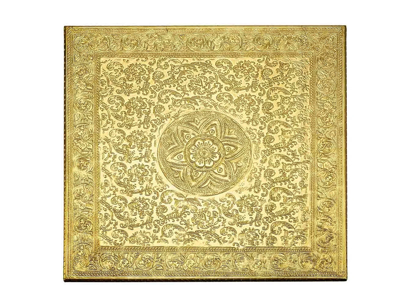 Beistelltisch aus goldgeprÃ¤gtem Metall, 38x38x12h cm