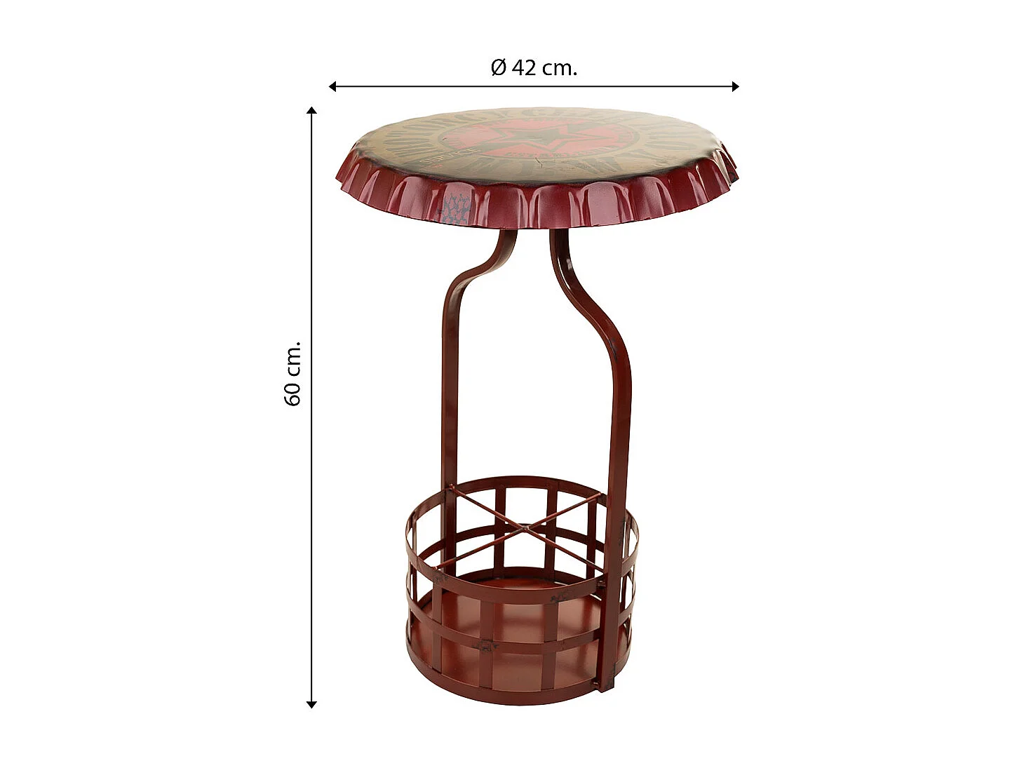 Tavolo portabottiglie in metallo rosso 42x42x60h