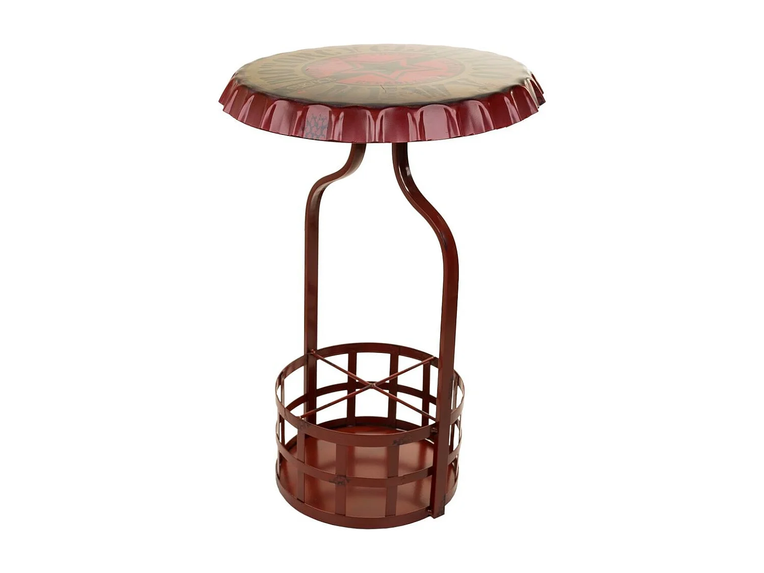 Tavolo portabottiglie in metallo rosso 42x42x60h