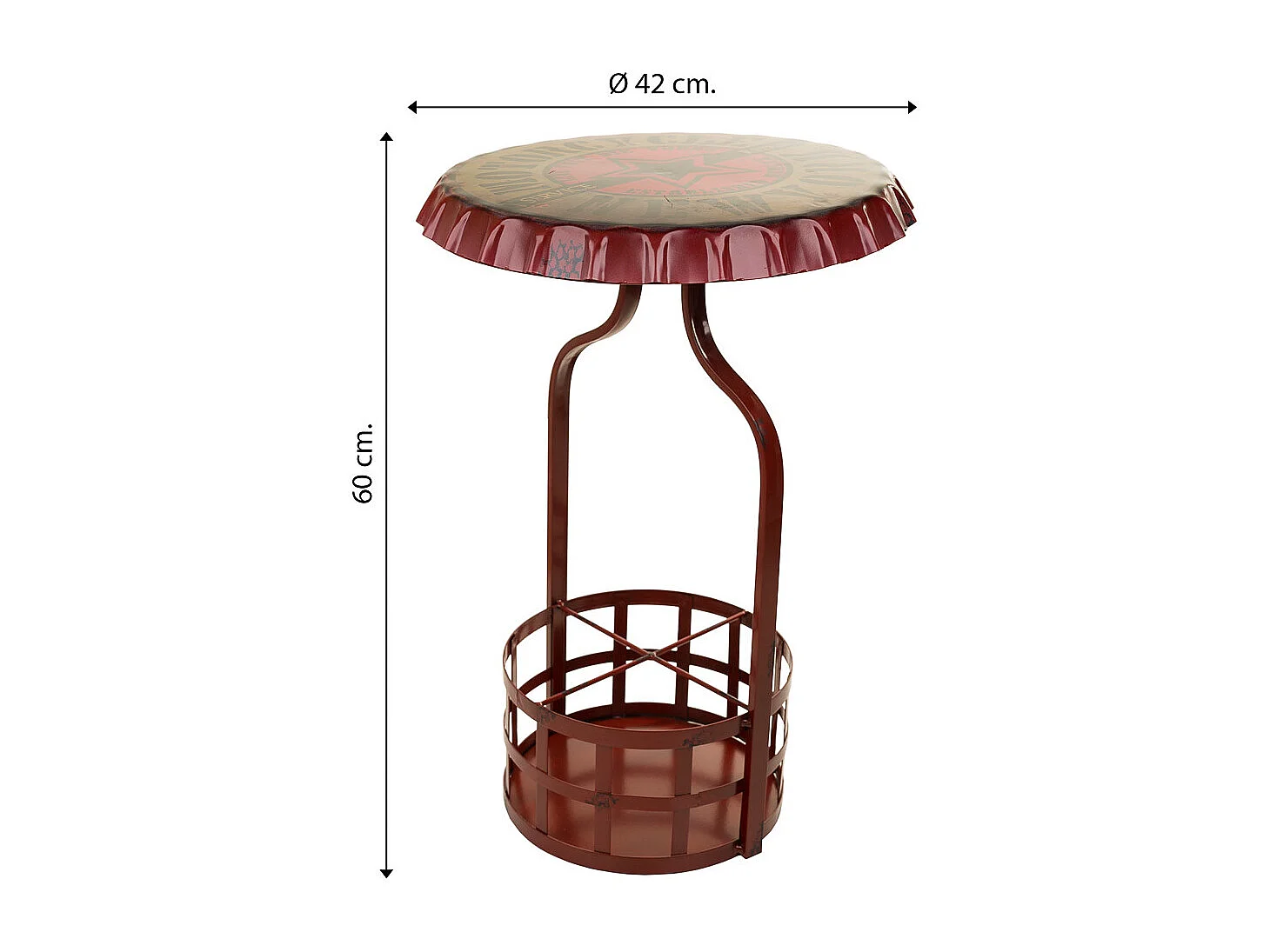 Tavolo portabottiglie in metallo rosso 42x42x60h