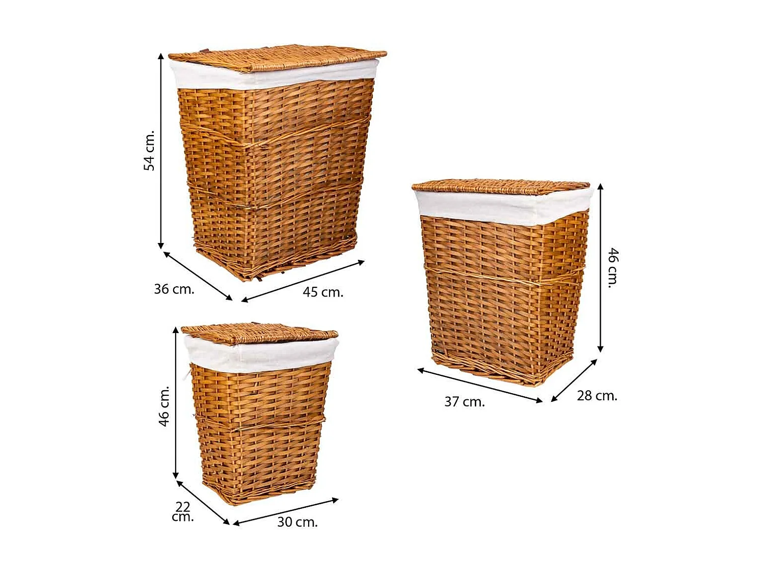 Set di 3 cesti portabiancheria in vimini marrone
