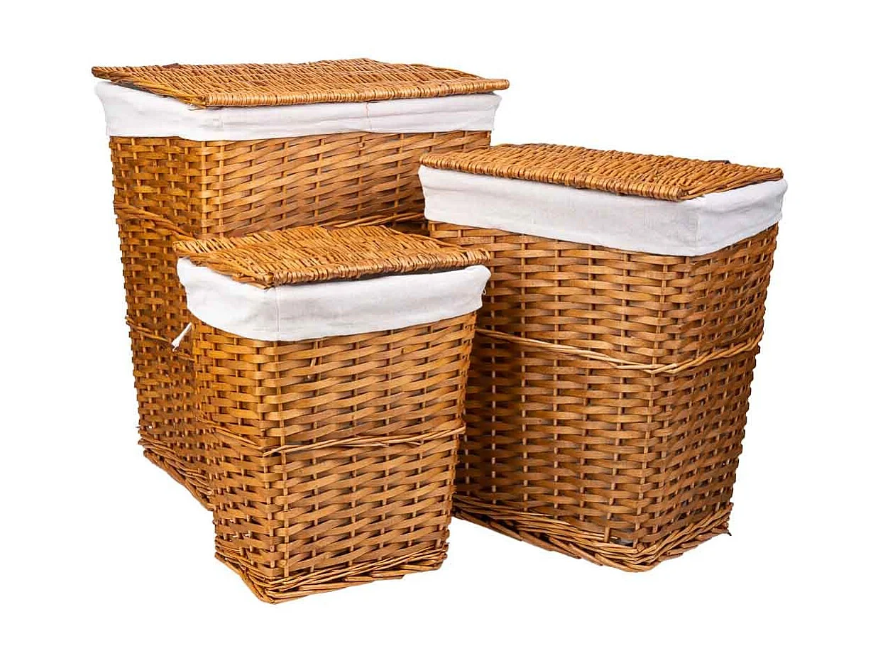 Set mit 3 braunen WÃ¤schekörben aus Weidengeflecht