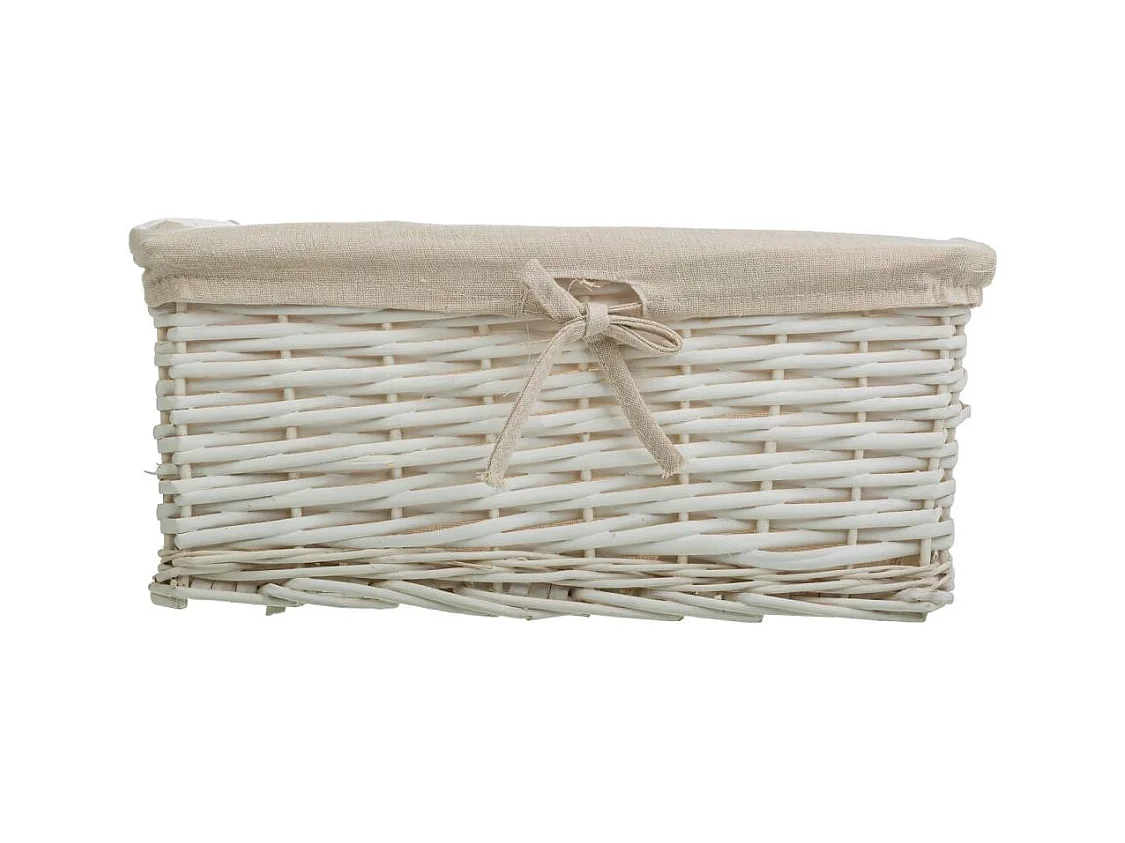 Set 3 cestos de mimbre blancos forrados