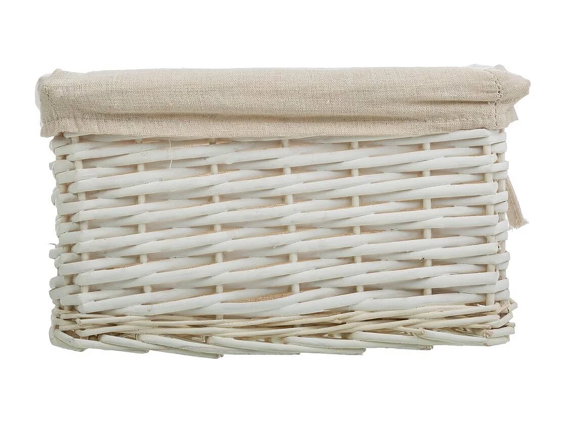 Set di 3 cestini in vimini bianchi foderati