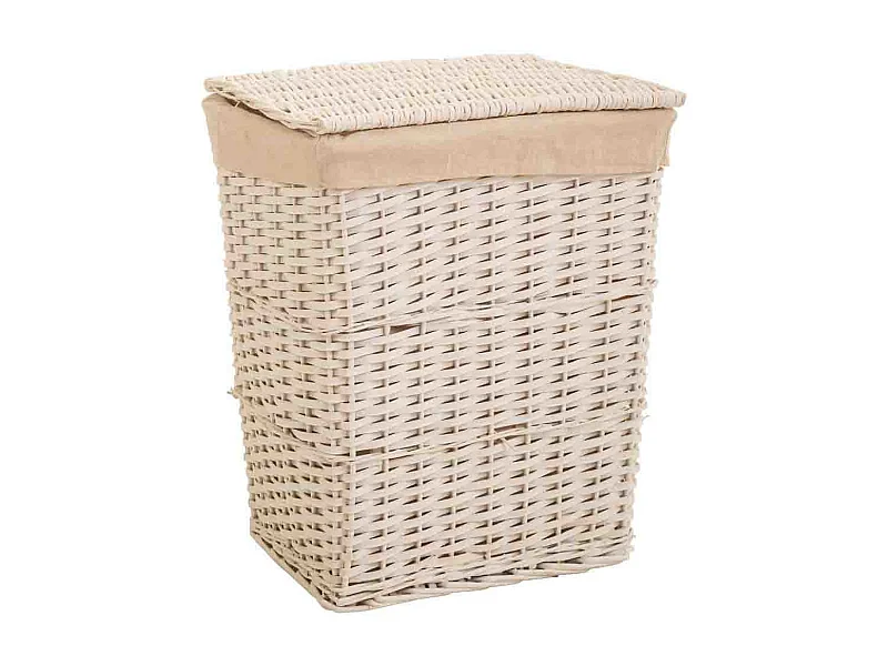 Conjunto de 3 cestos de roupa suja forrados em vime branco