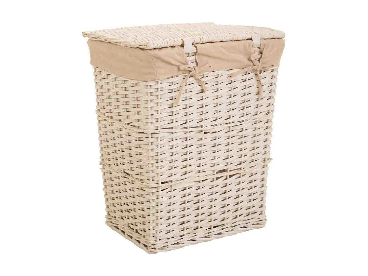 Set di 3 cesti portabiancheria in vimini bianchi foderati