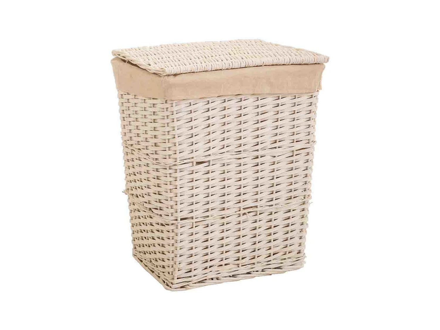 Set 3 cestos de ropa de mimbre blanco forrado