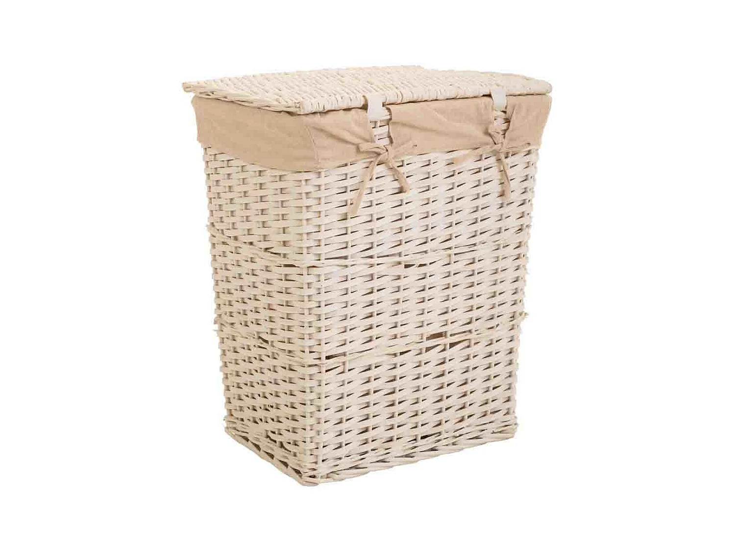 Set 3 cestos de ropa de mimbre blanco forrado