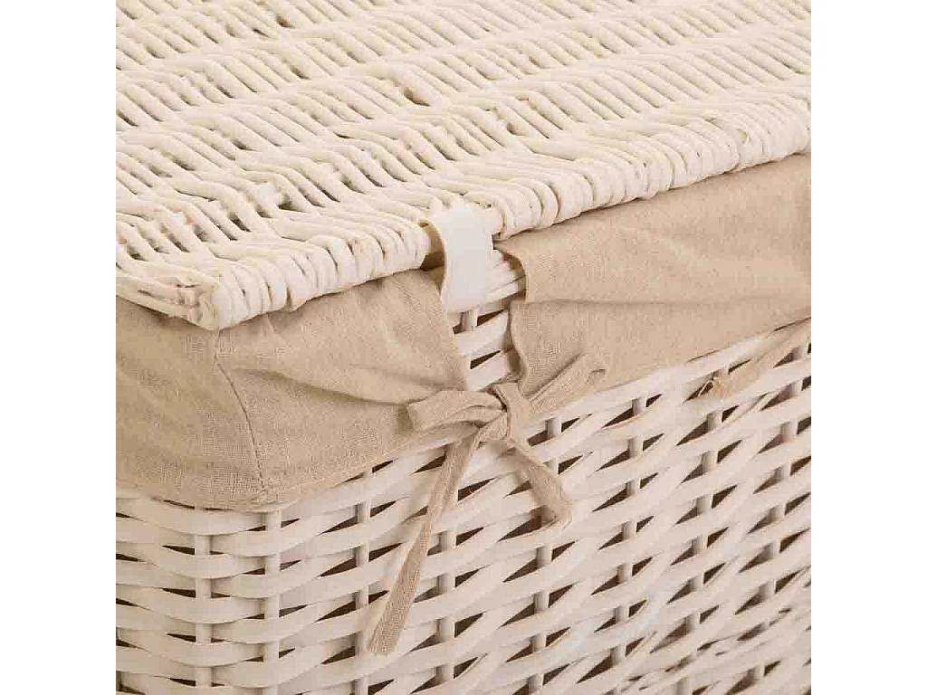 Set 3 cestos de ropa de mimbre blanco forrado