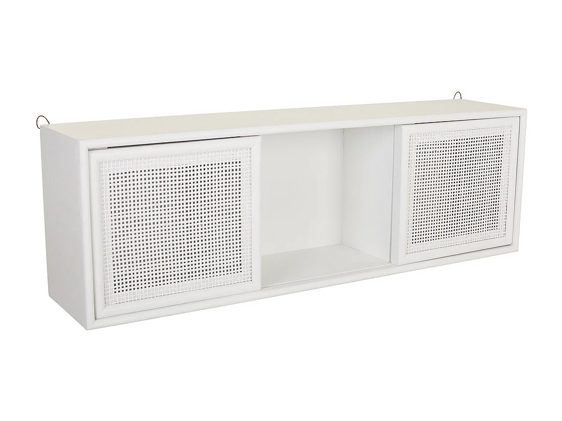 Scaffale da parete in legno bianco e griglia 81x17,5x26h