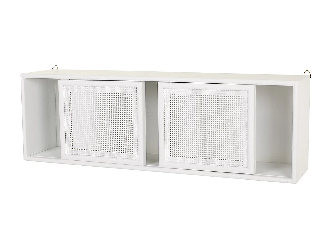 Estante de pared de madera y rejilla blanco 81x17.5x26