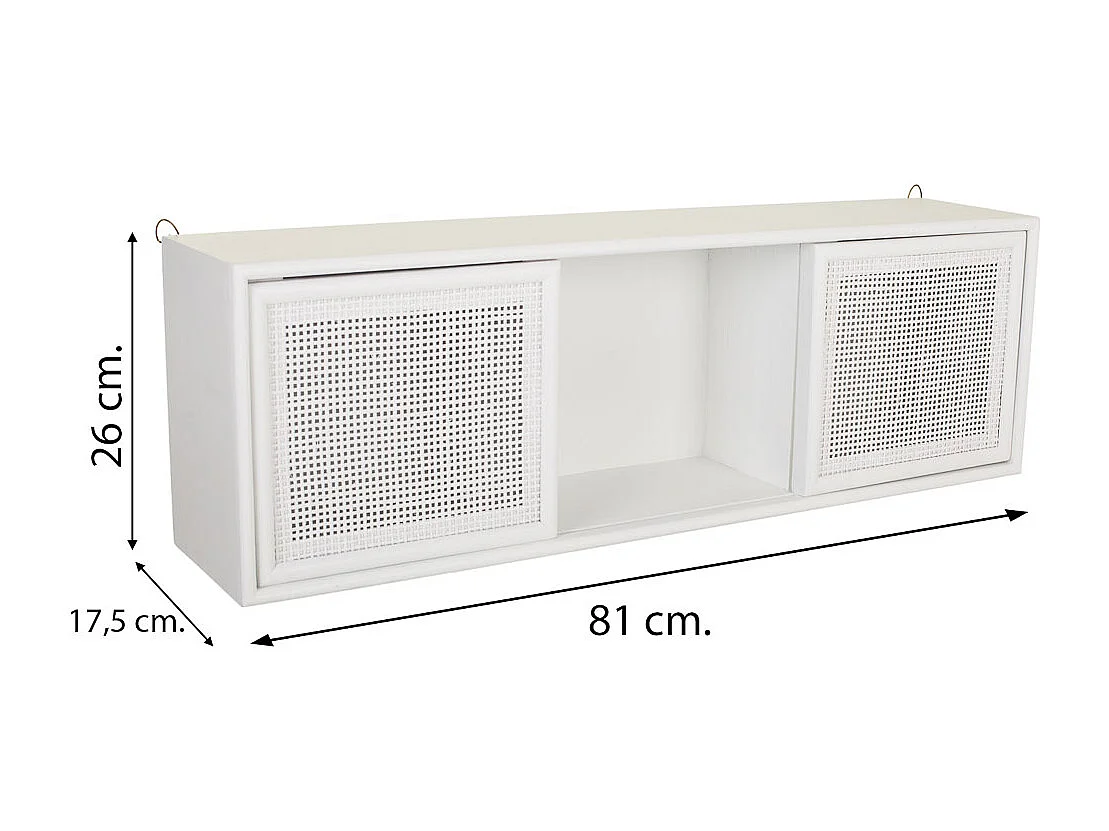 Estante de pared de madera y rejilla blanco 81x17.5x26