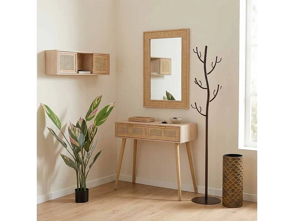 Wandregal aus Holz und Gitter braun 81x17.5x26h cm