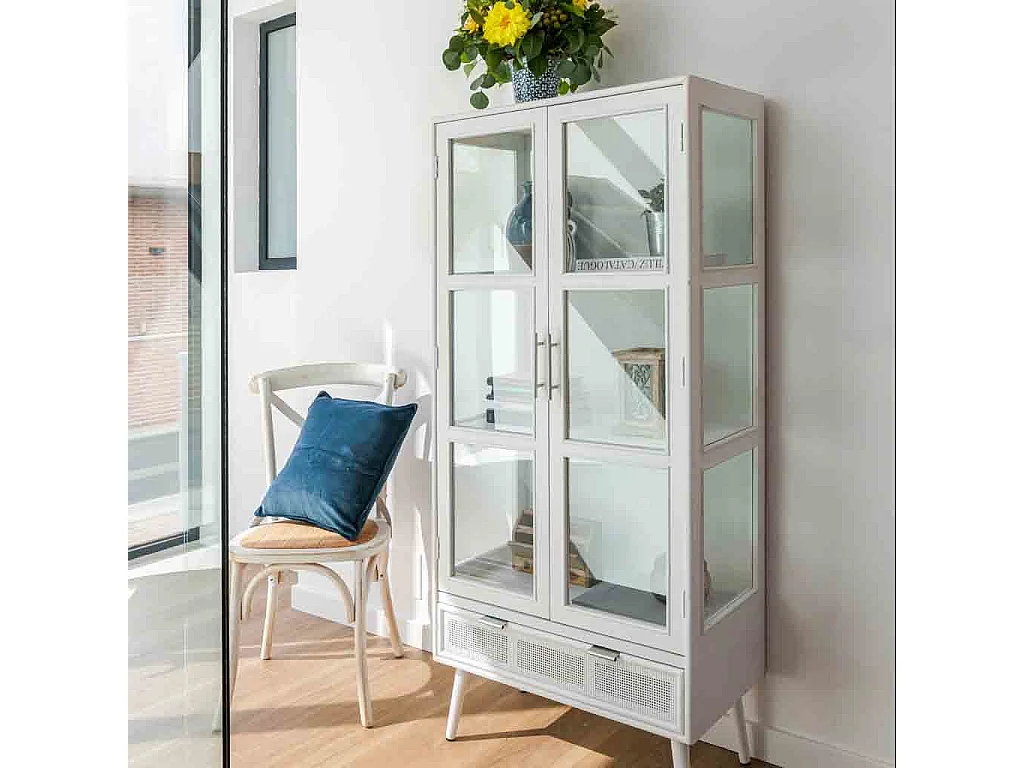 Vitrine en bois et treillis blanc 72x40.5x158.5h