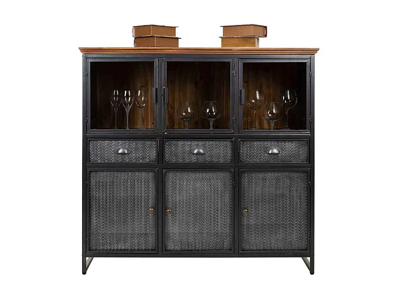 Vetrina metallo nero e legno 123,5x41,5x120h