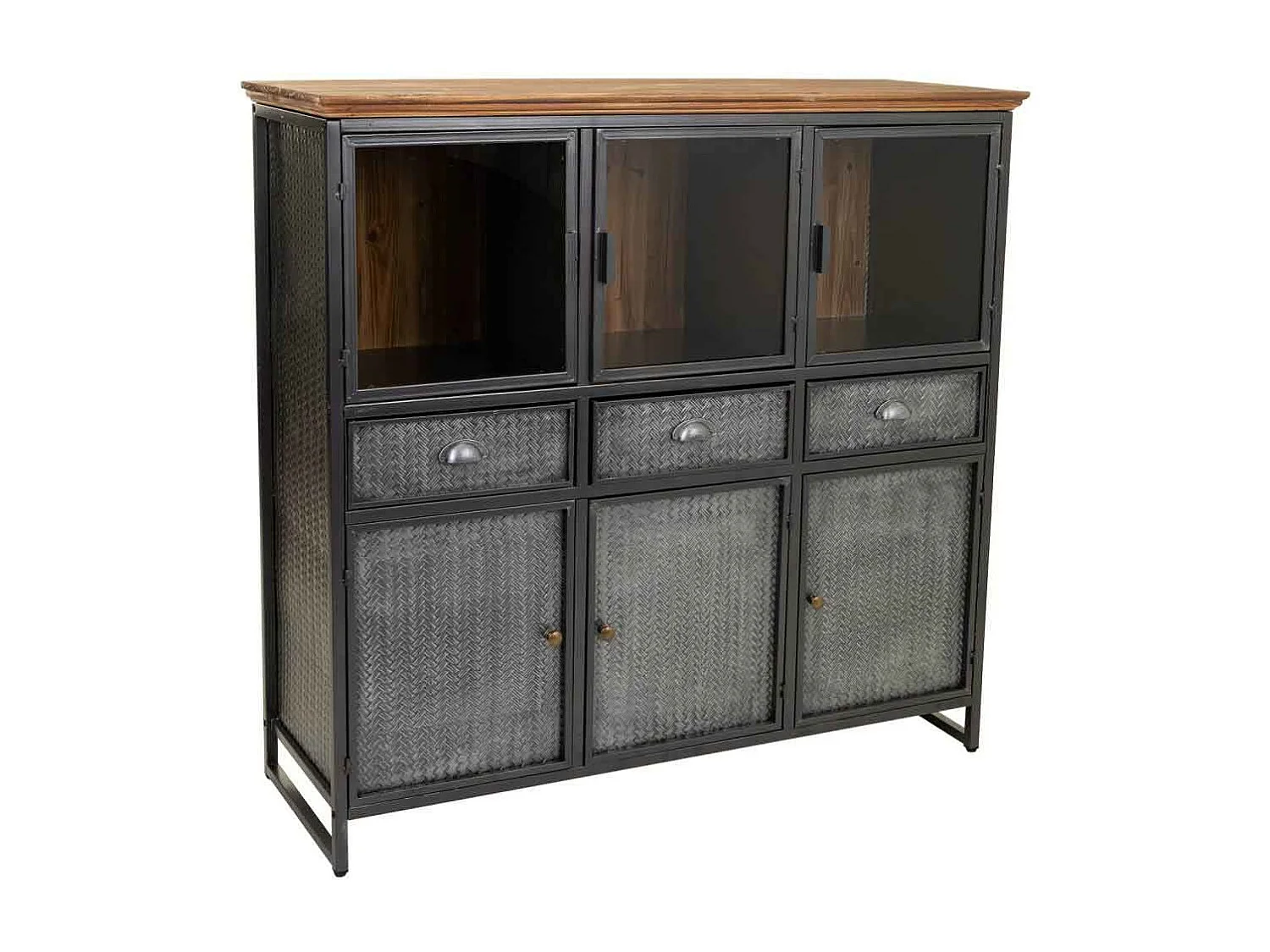 Vitrina em metal preto e madeira 123,5x41,5x120