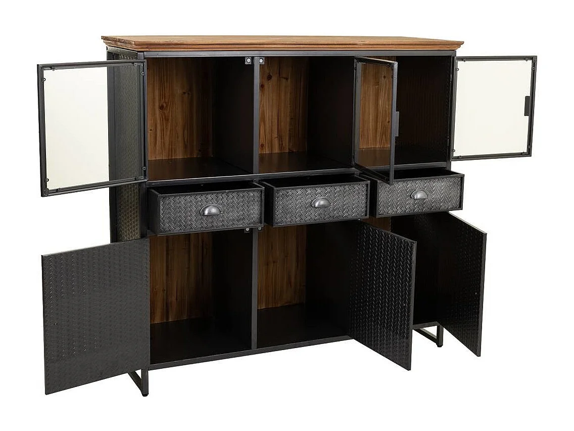 Vitrina em metal preto e madeira 123,5x41,5x120