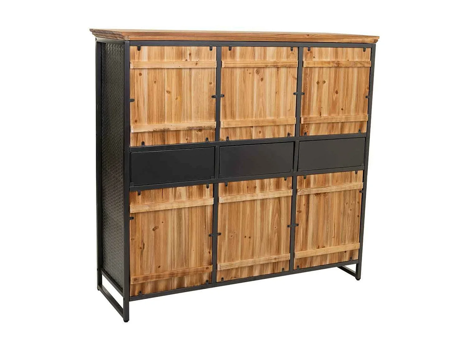 Vitrina em metal preto e madeira 123,5x41,5x120