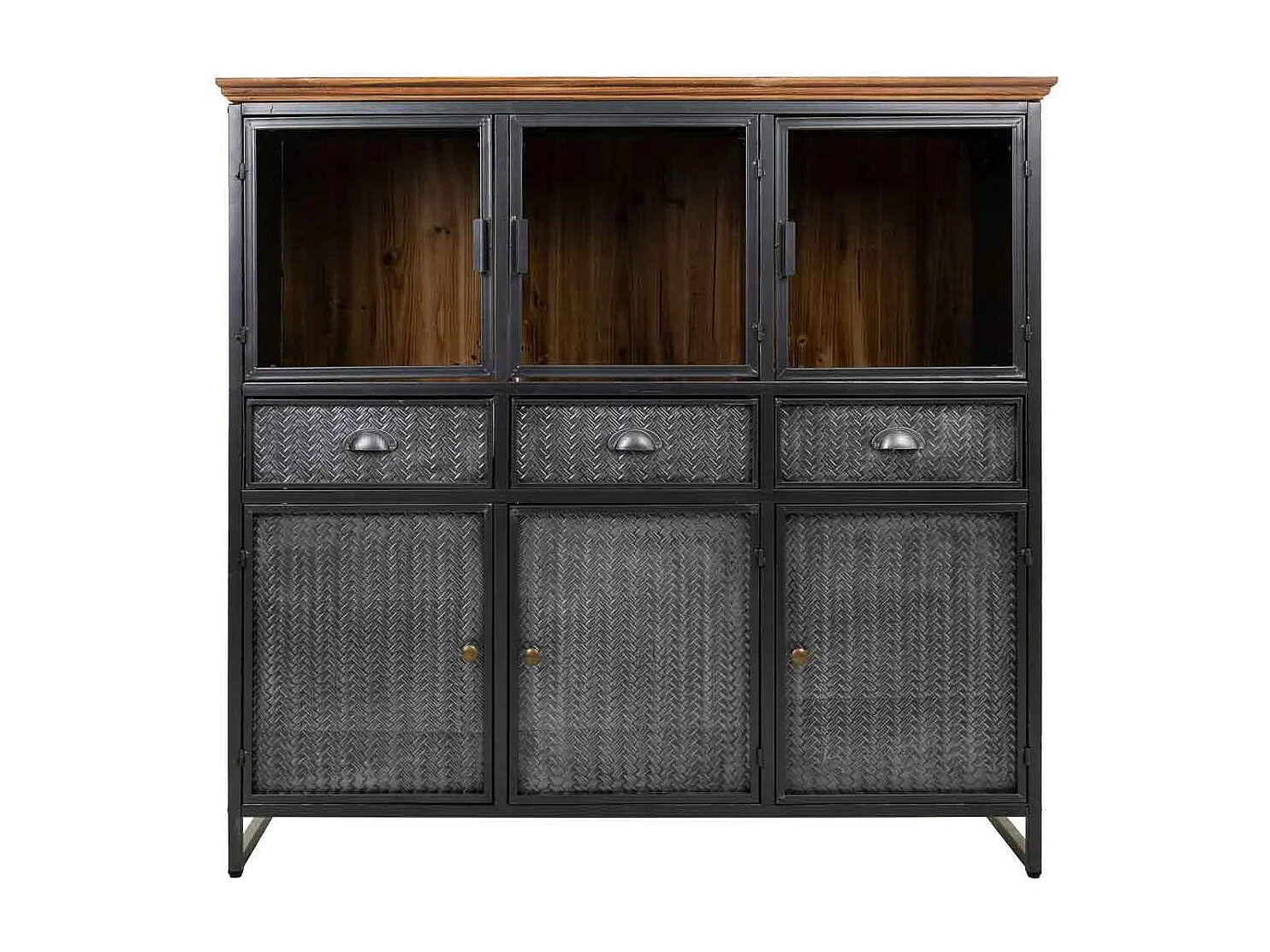 Vitrina em metal preto e madeira 123,5x41,5x120