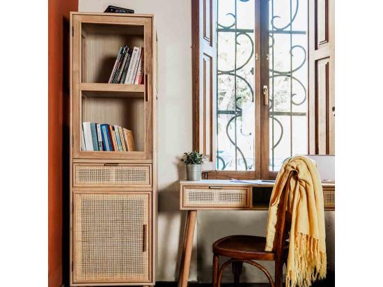 vente unique Vitrine en bois et grille marron 46.5x40.5x173.5h