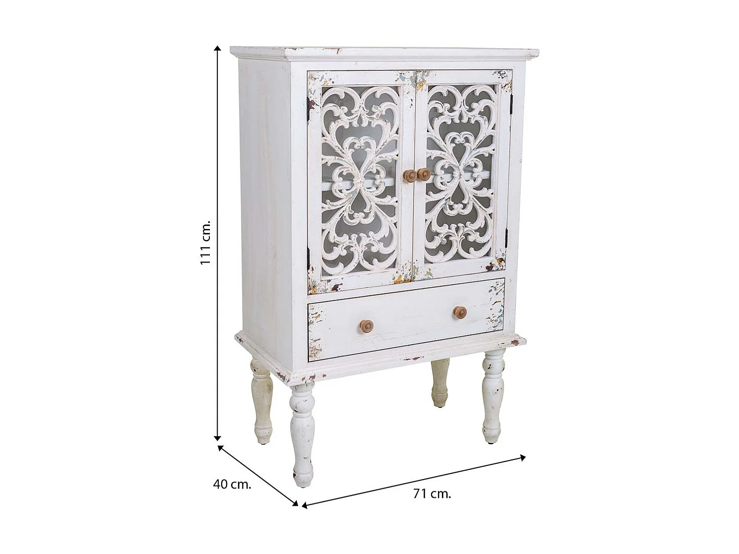 Vetrina in legno bianco 71x40x111h