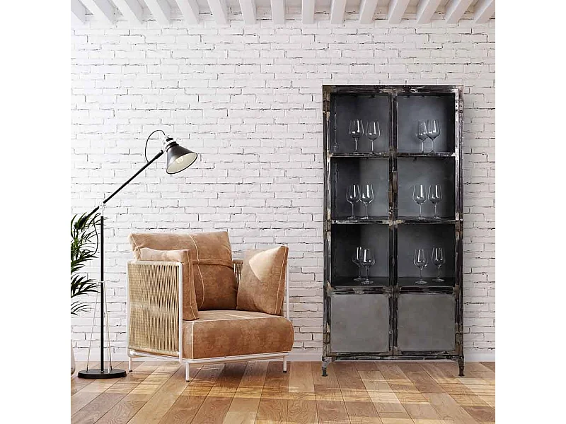 Schwarze Metallvitrine 90x40x190h cm