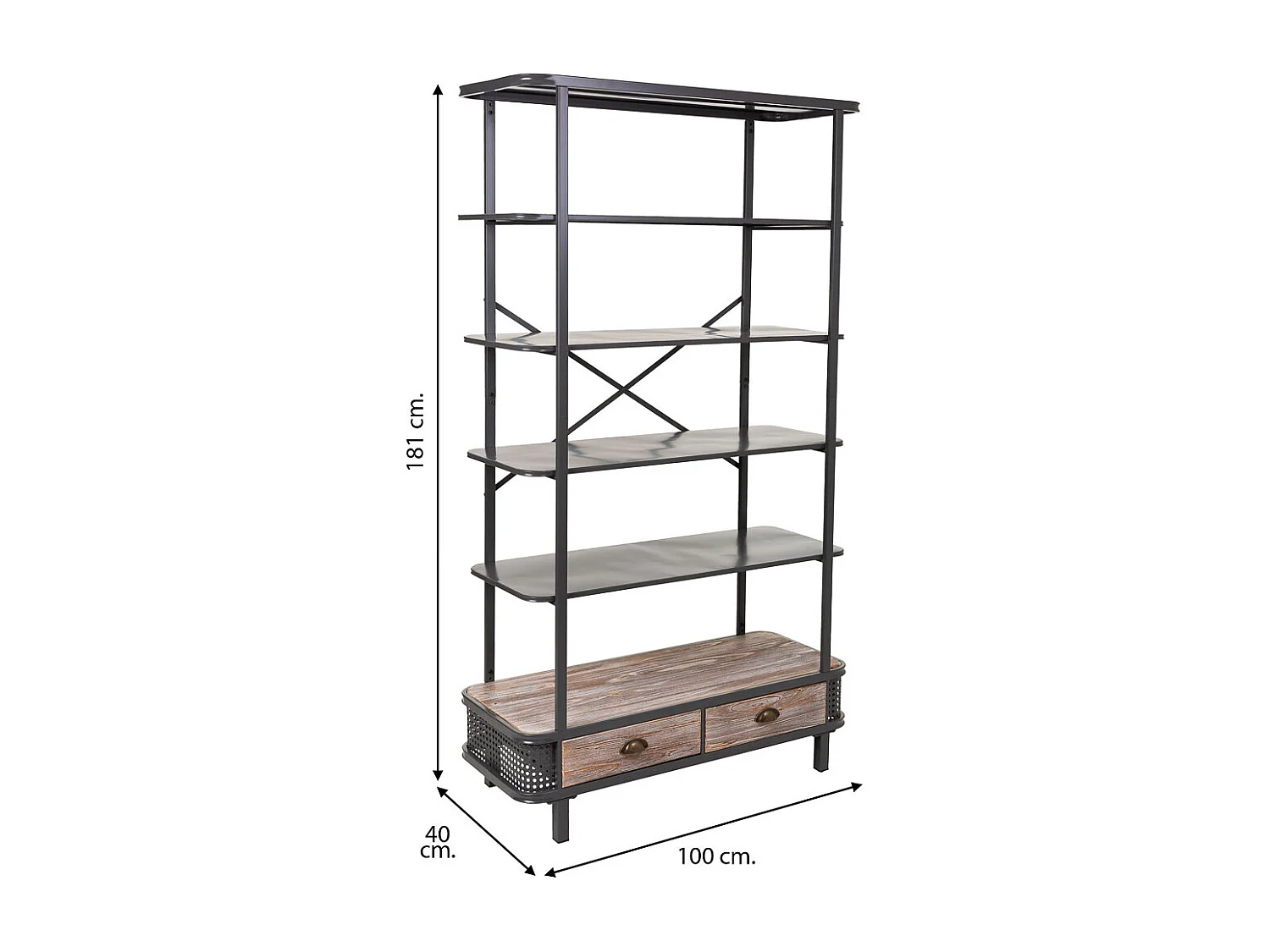 Graues Metall- und Holzregal 100x40x181h cm