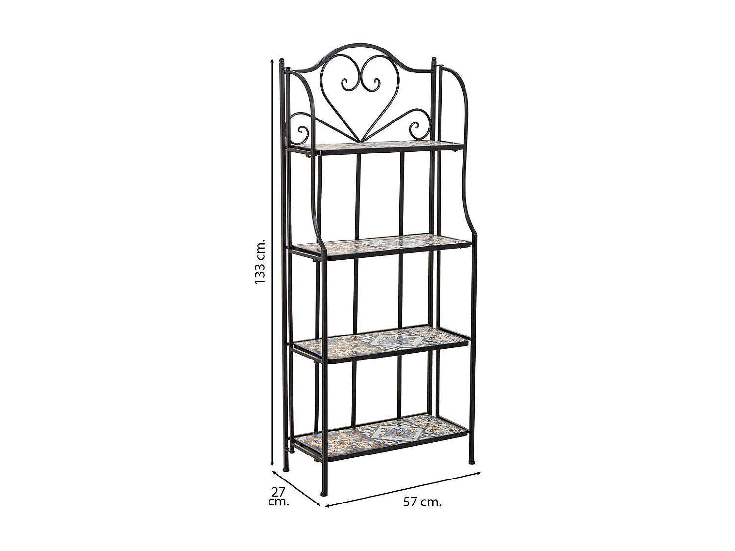 Étagère en mosaïque et fer forgé noire 57x27x133h
