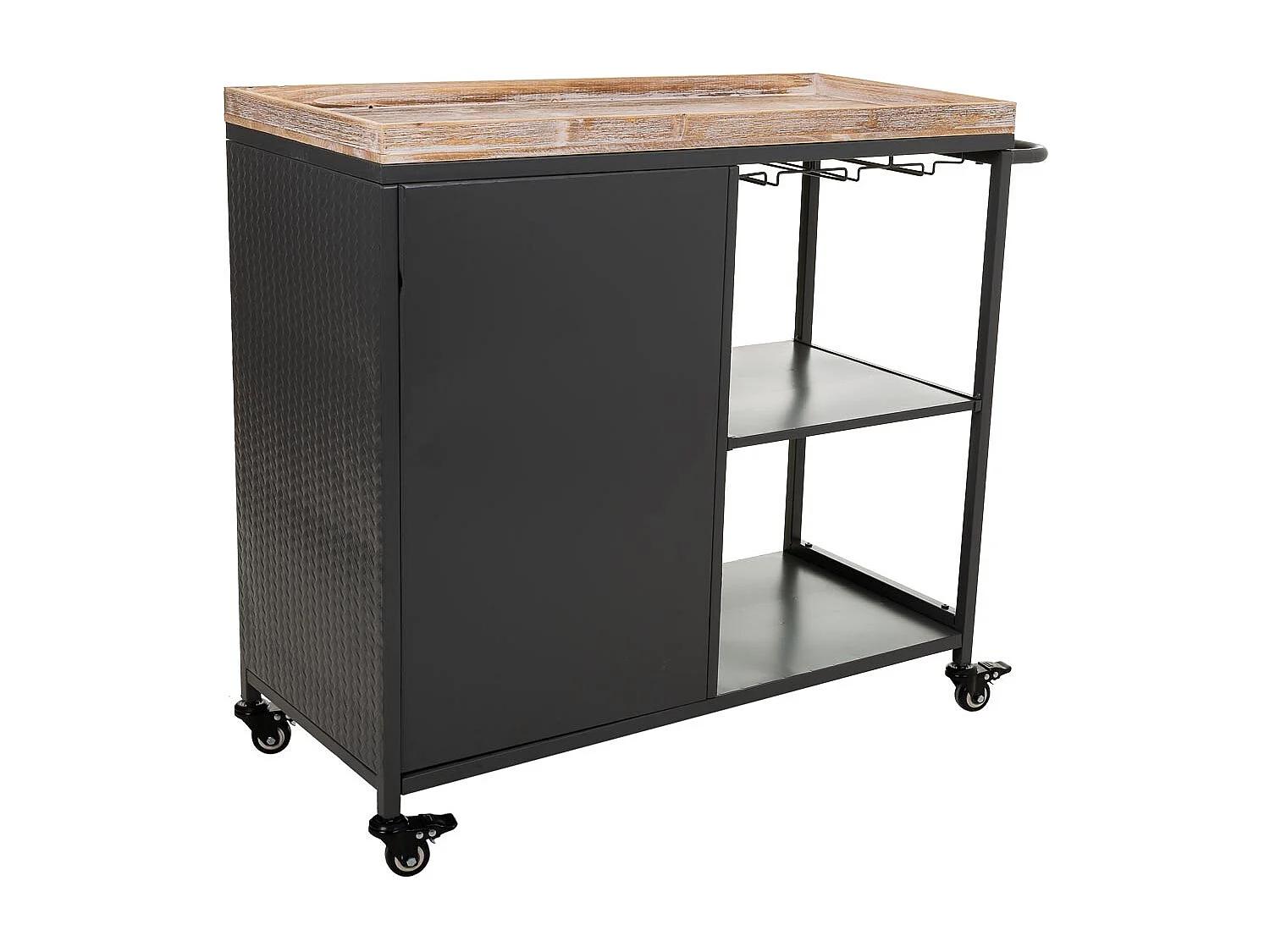 Weinregal mit Rädern aus Holz und grauem Metall, 100 x 40 x 83,5 h cm