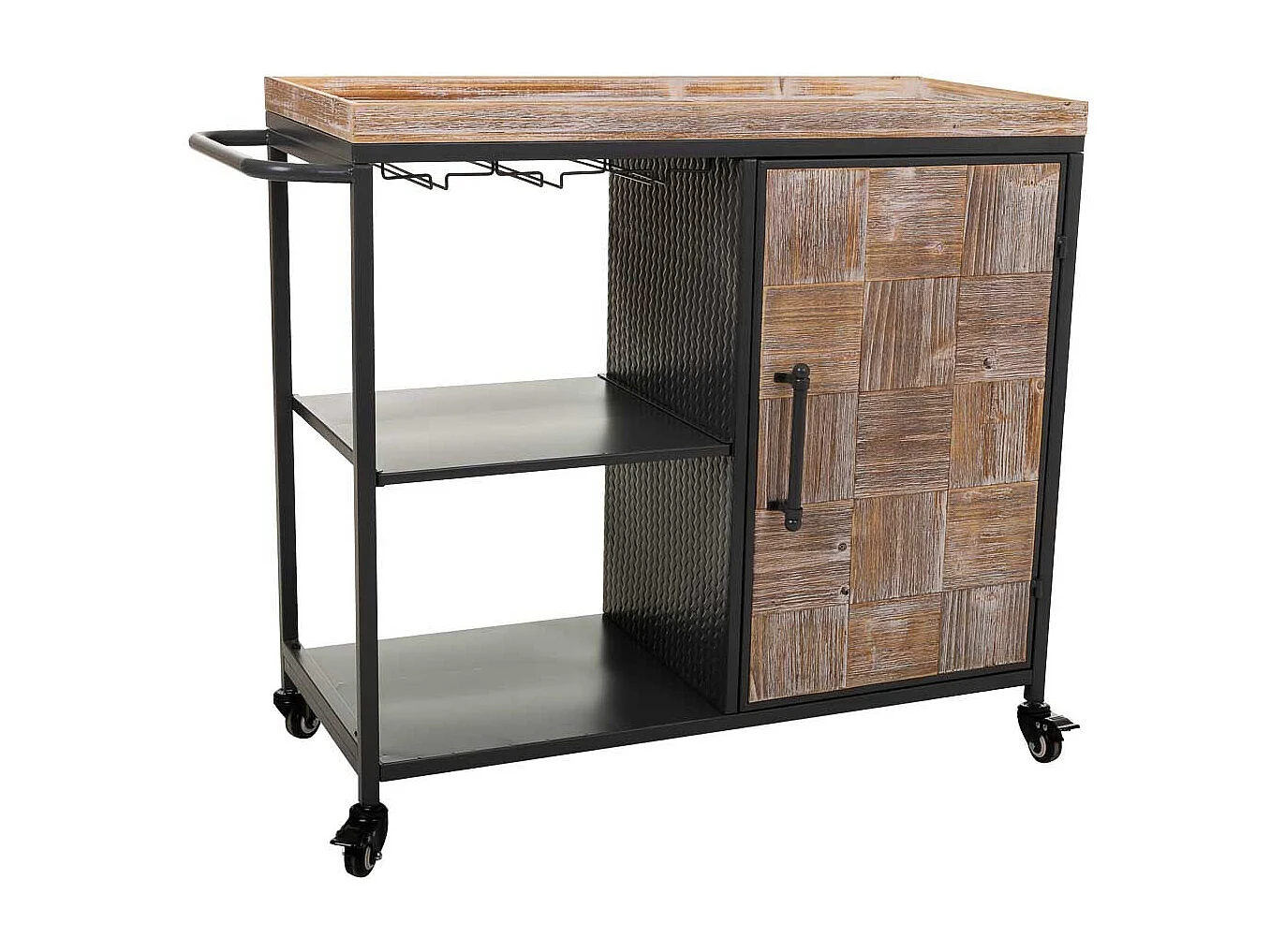 Prateleira para vinhos com rodas de madeira e metal cinza 100x40x83,5