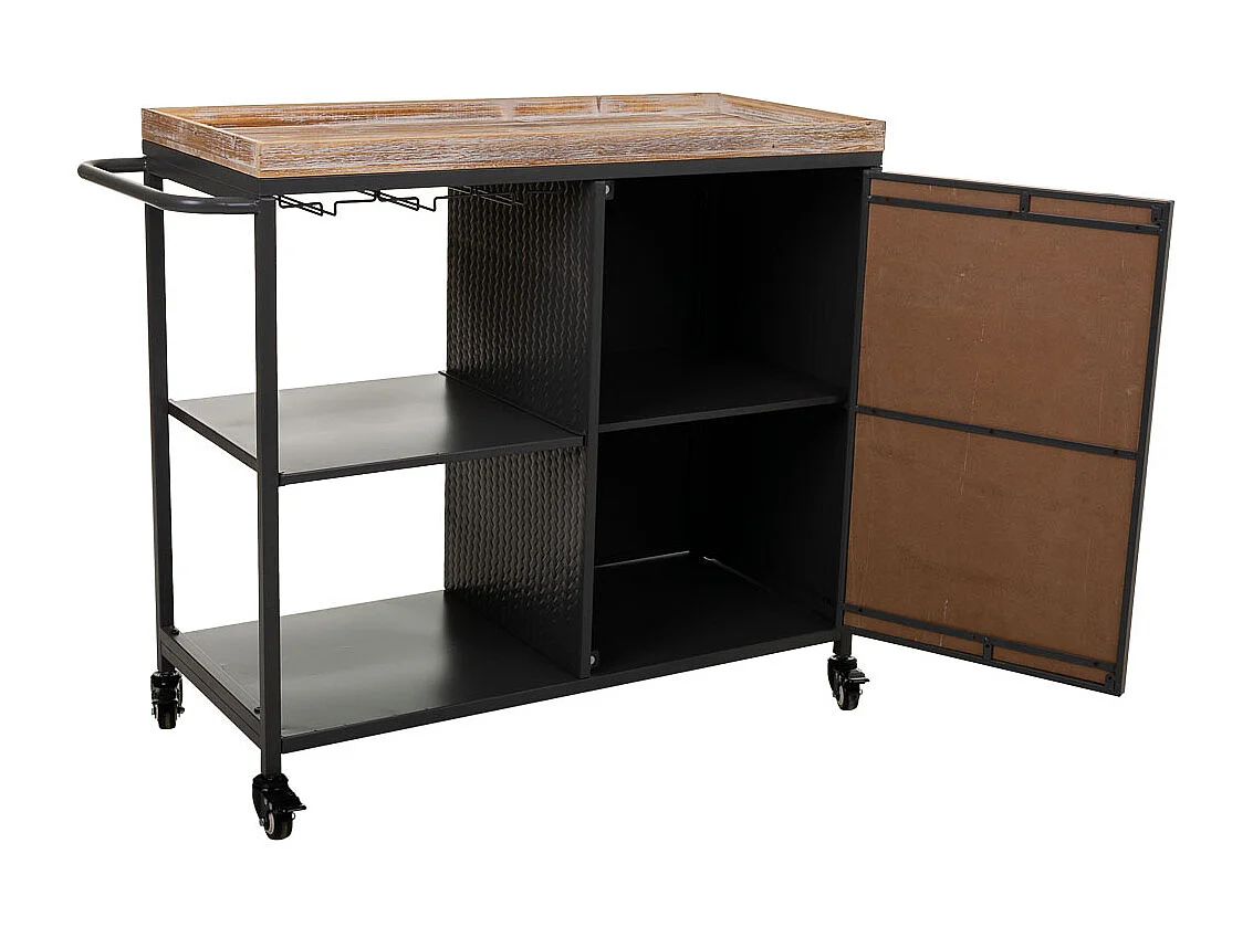 Prateleira para vinhos com rodas de madeira e metal cinza 100x40x83,5