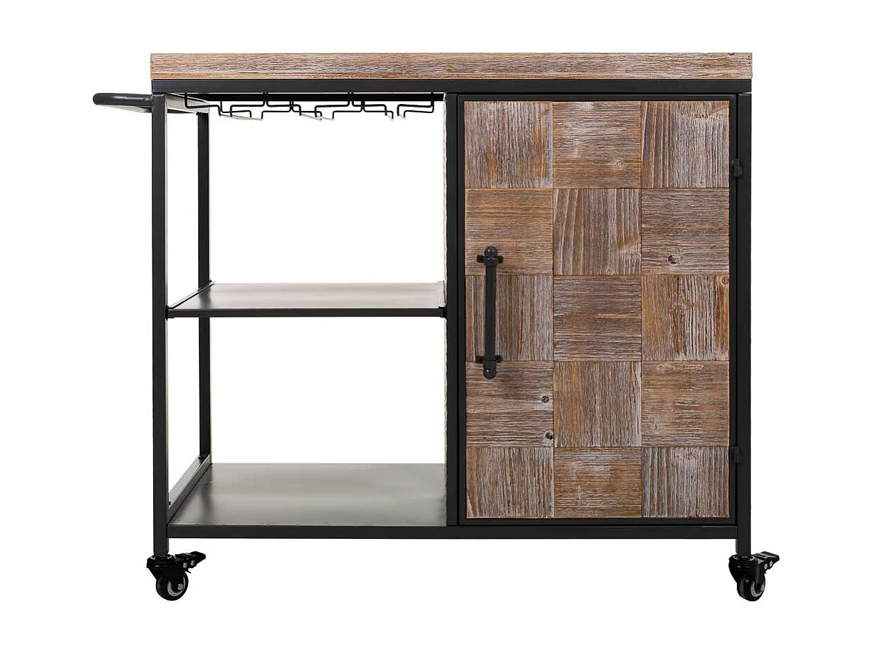 Prateleira para vinhos com rodas de madeira e metal cinza 100x40x83,5