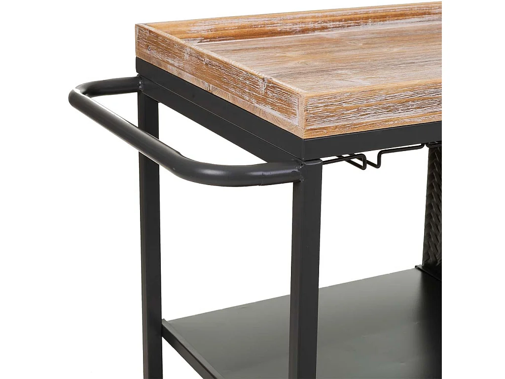 Prateleira para vinhos com rodas de madeira e metal cinza 100x40x83,5