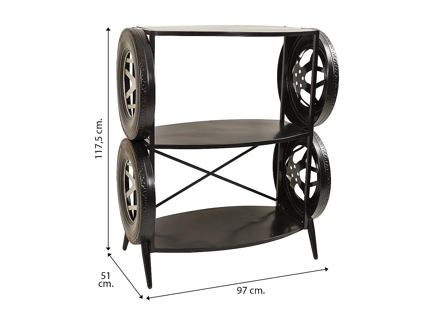Estante de metal preto 97x51x117,5
