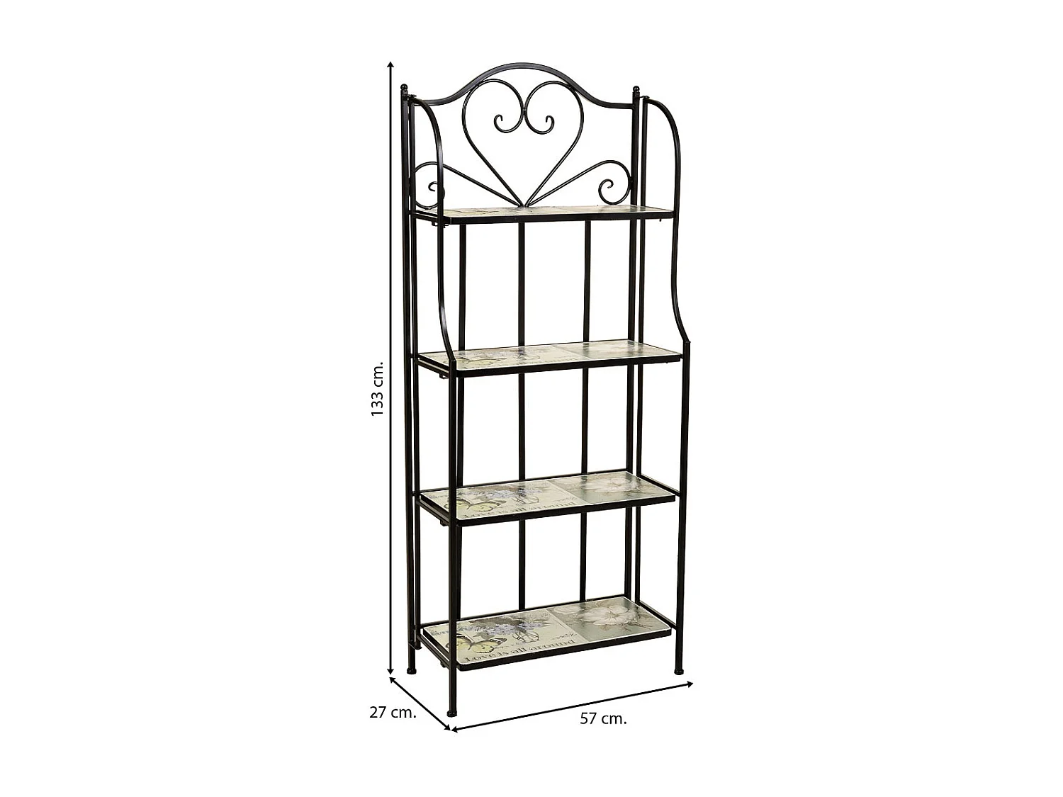 Scaffale in mosaico e ferro battuto nero 57x27x133h
