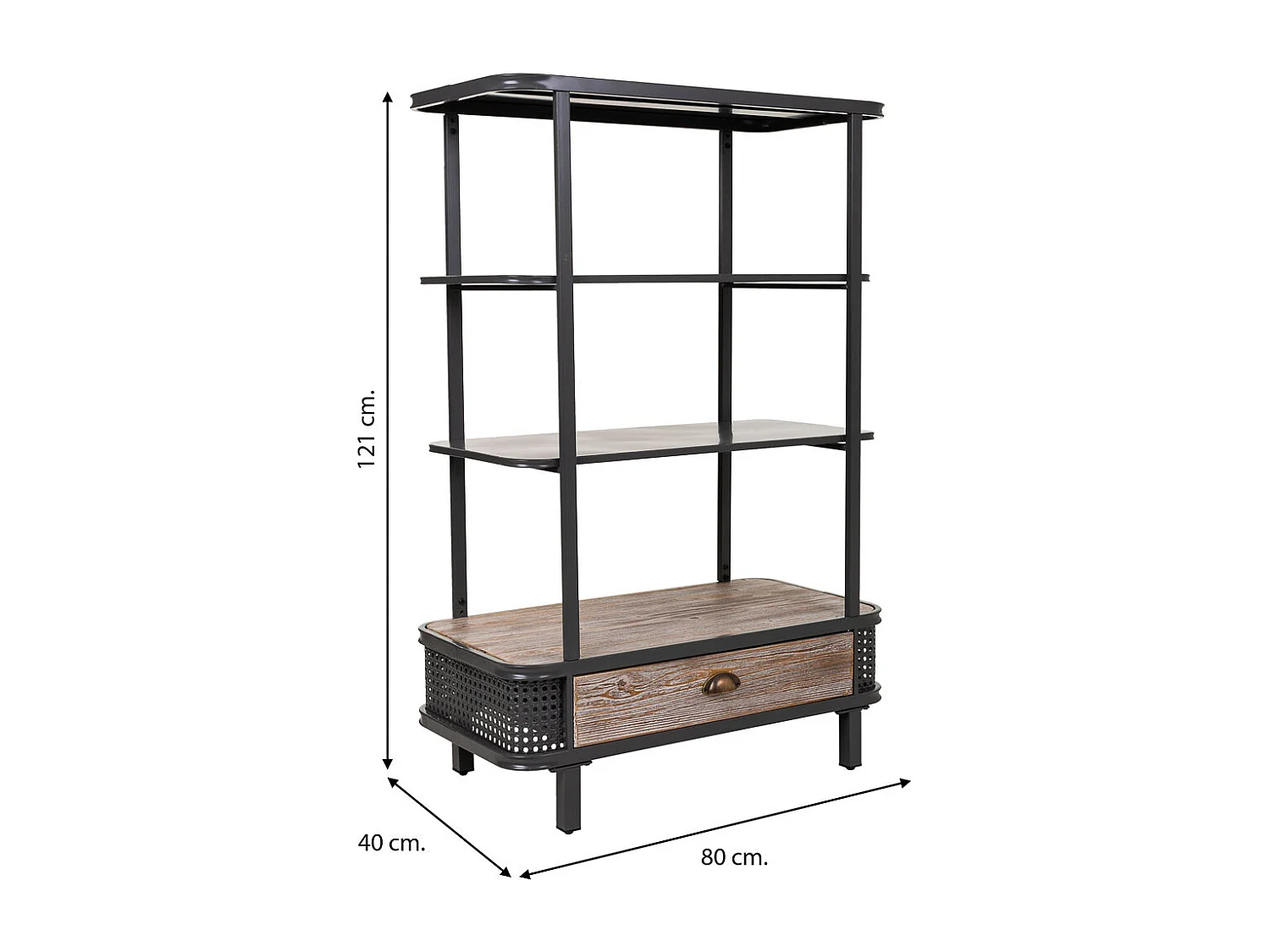 Graues Metall- und Holzregal 80x40x121h cm