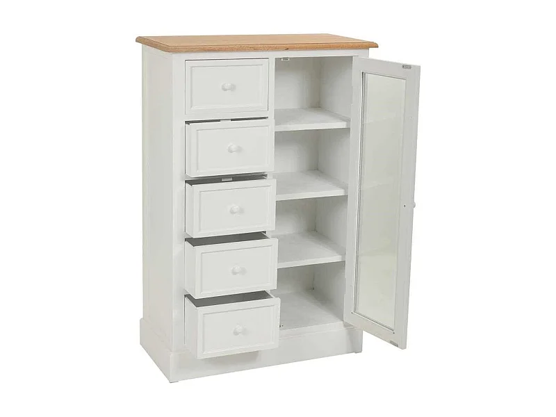 Cômoda de madeira lacada branca e natural 72x35x110