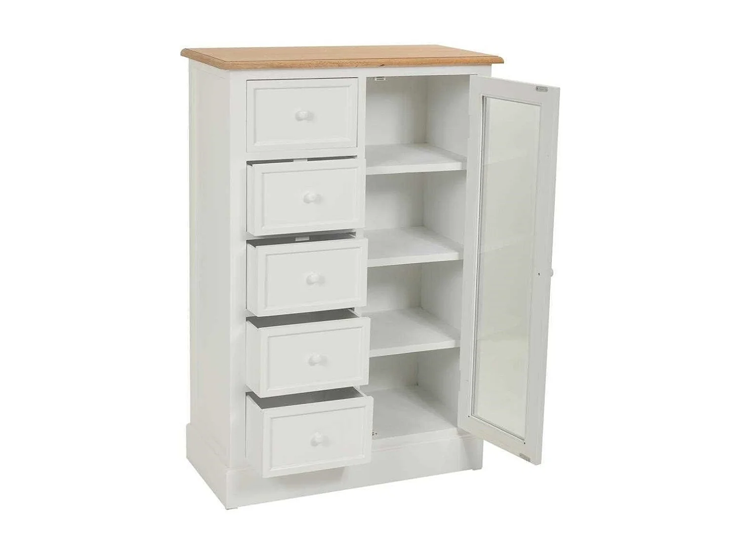 Cômoda de madeira lacada branca e natural 72x35x110