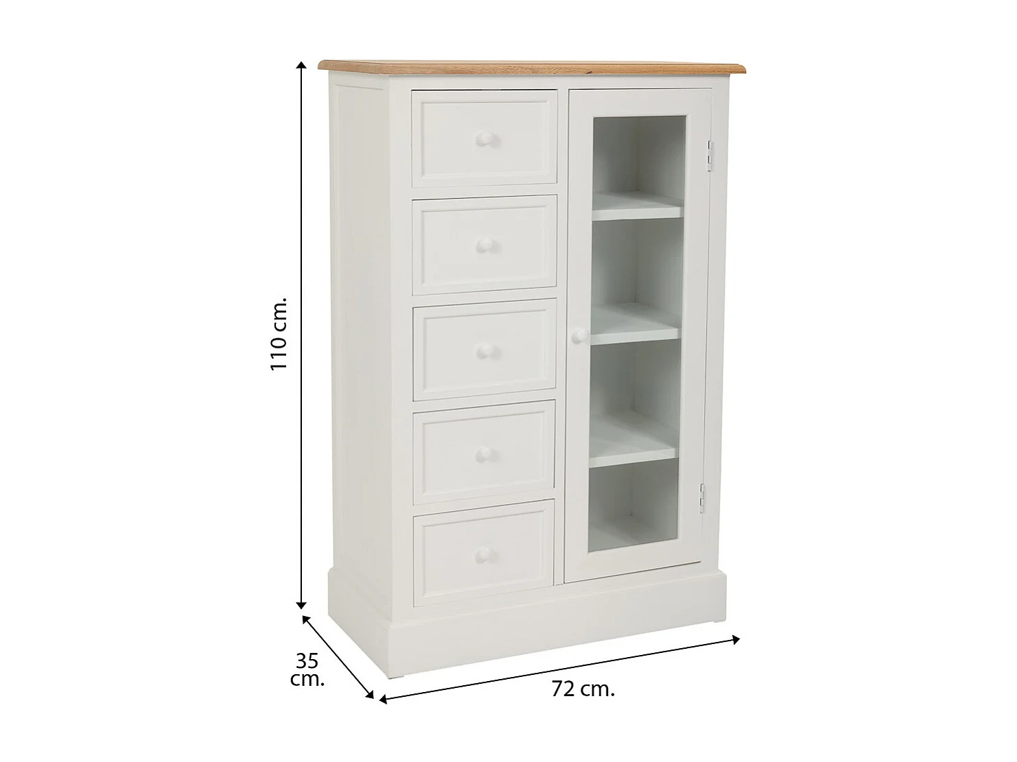 Cômoda de madeira lacada branca e natural 72x35x110