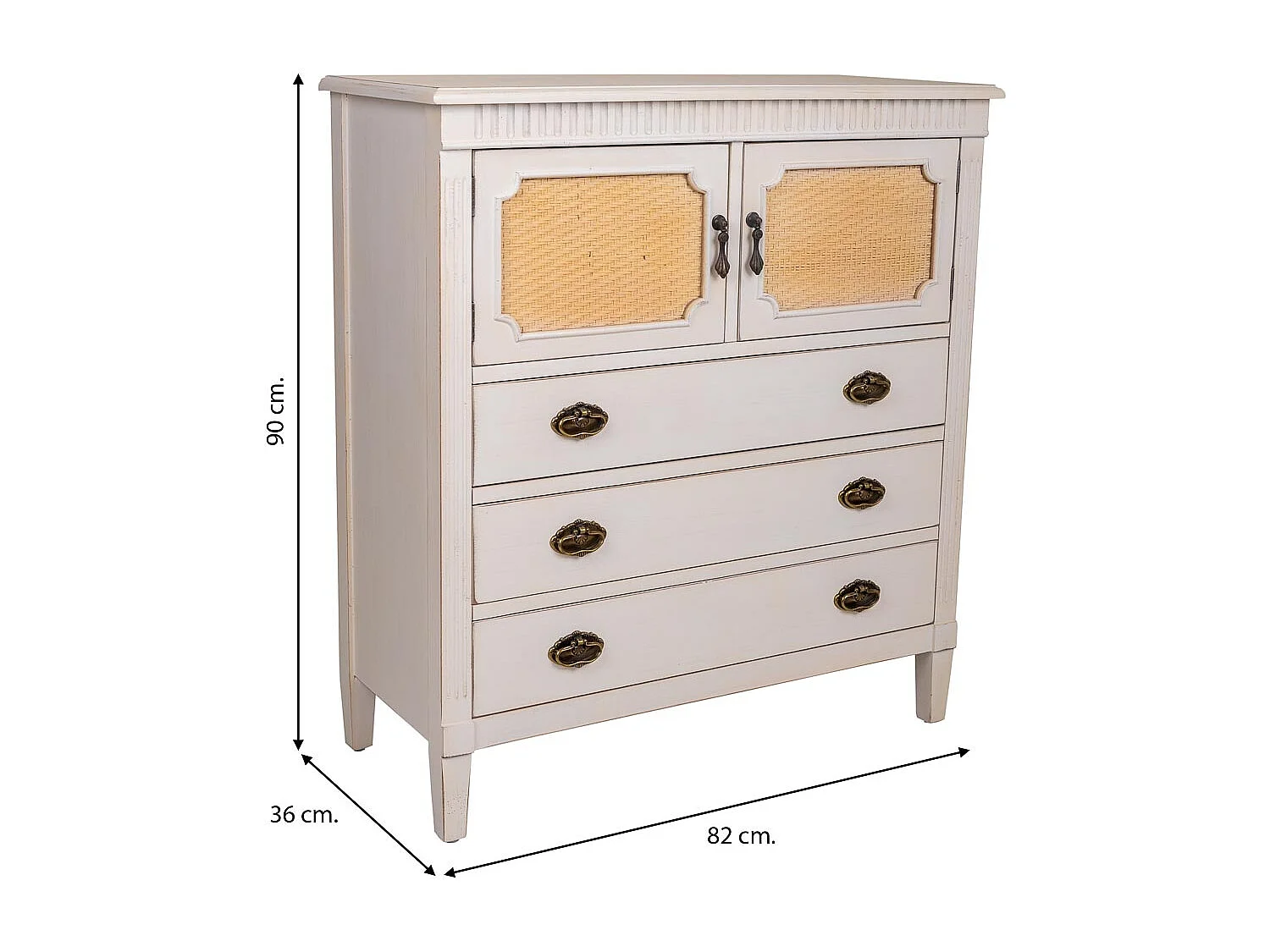 Cassettiera in legno bianco 82x36x90h