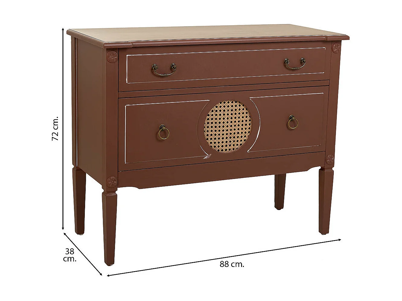 Commode en bois et rotin marron 88x38x72h