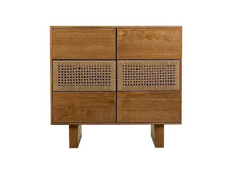 Comoda de madera y de cuerda trenzada marrón 80x36x75