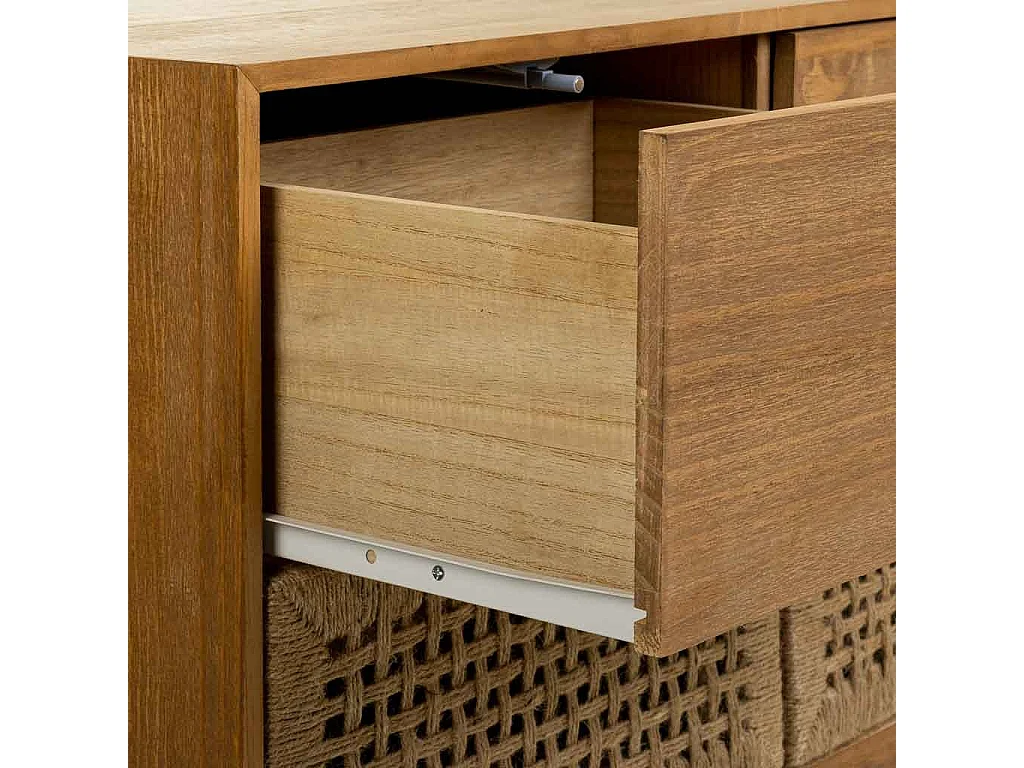 Cassettiera in legno e corda intrecciata marrone 80x36x75h