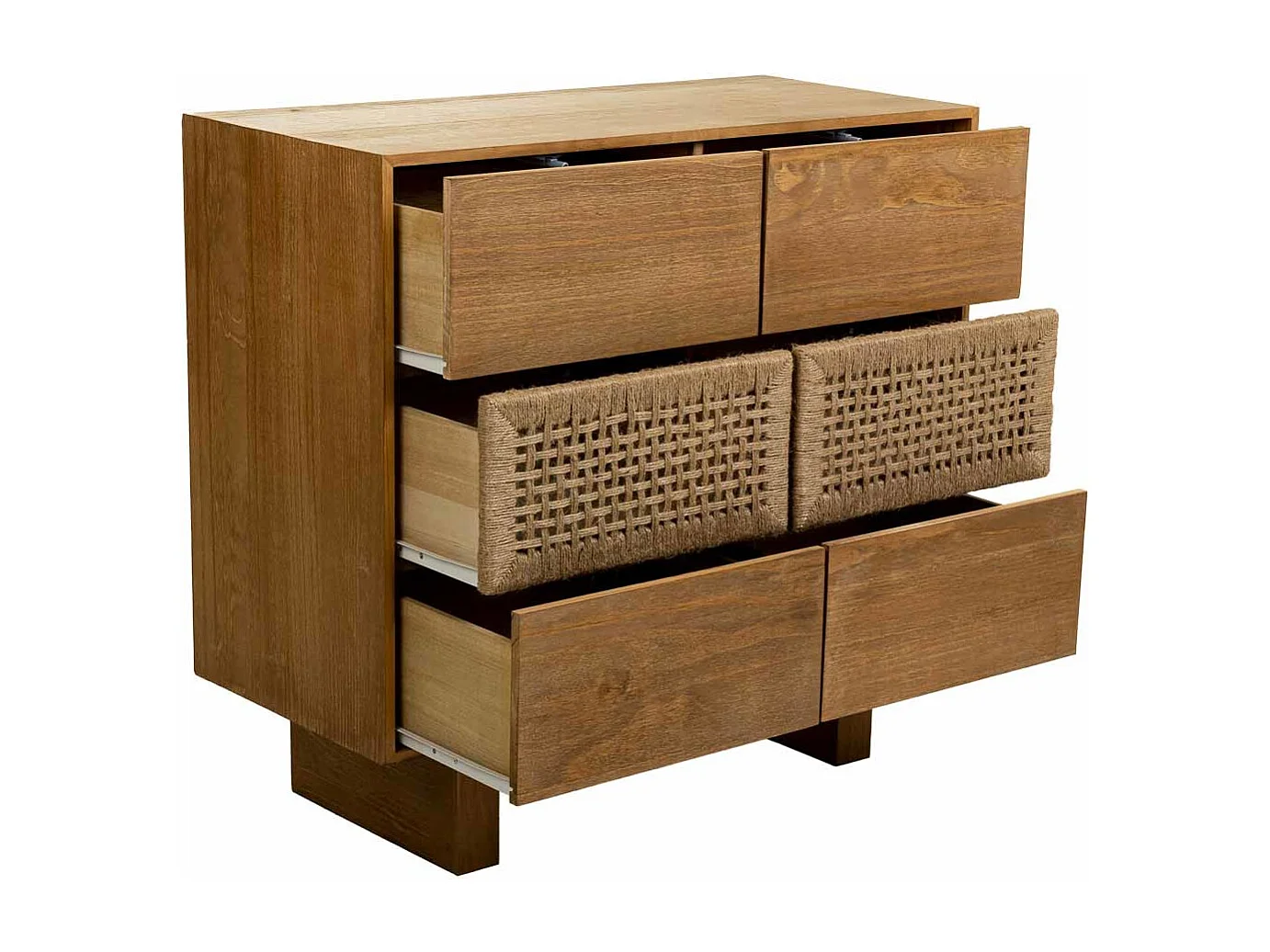 Kommode aus Holz und braunem geflochtenem Seil 80x36x75h cm