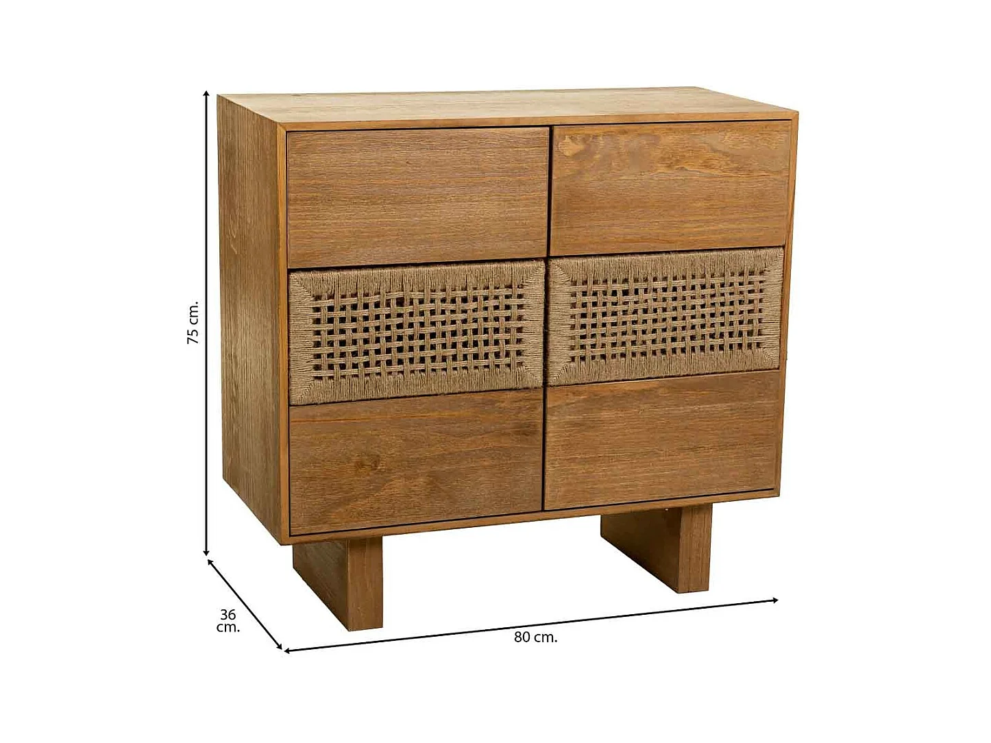 Kommode aus Holz und braunem geflochtenem Seil 80x36x75h cm