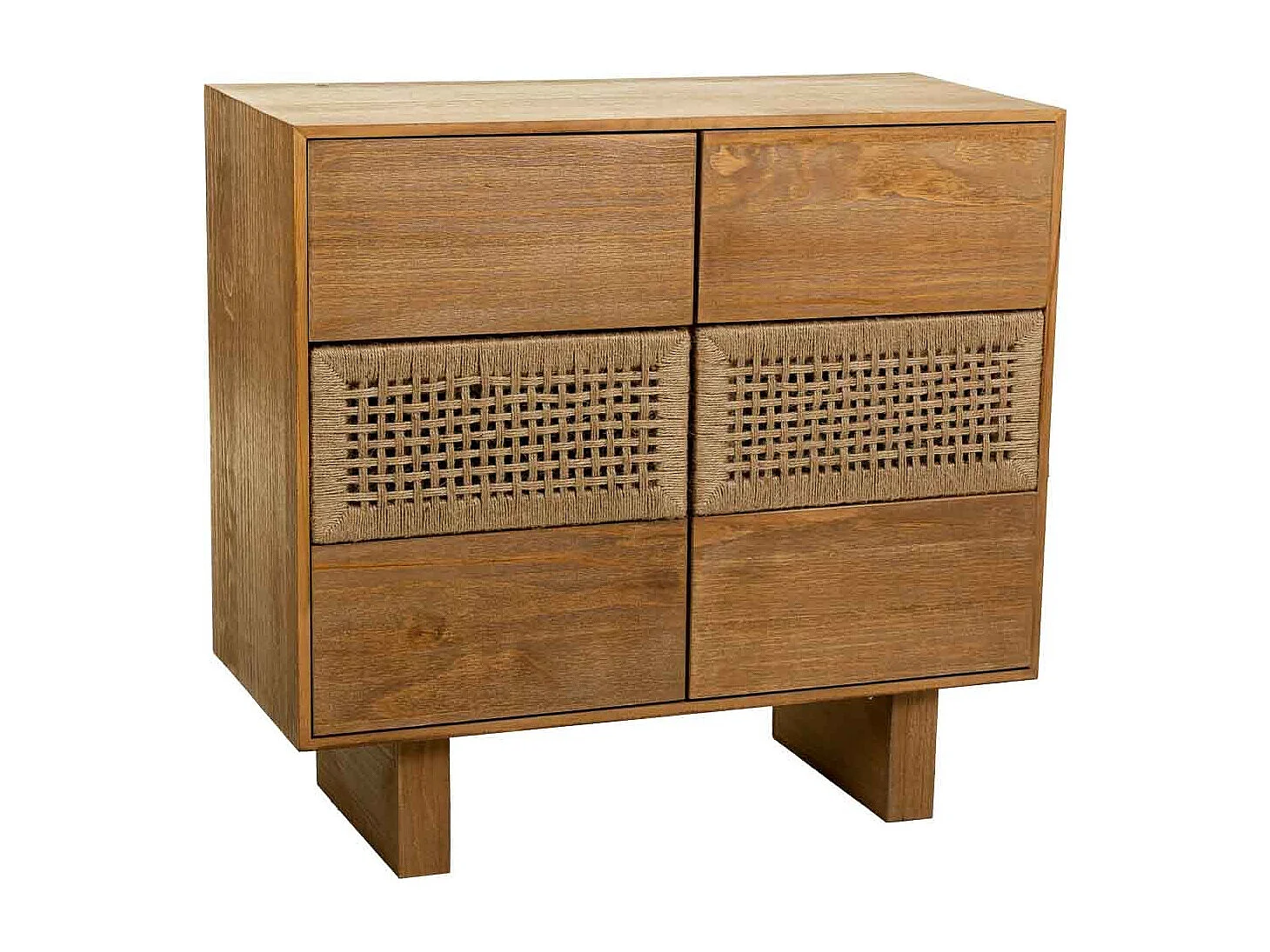 Cômoda em corda trançada de madeira e marrom 80x36x75