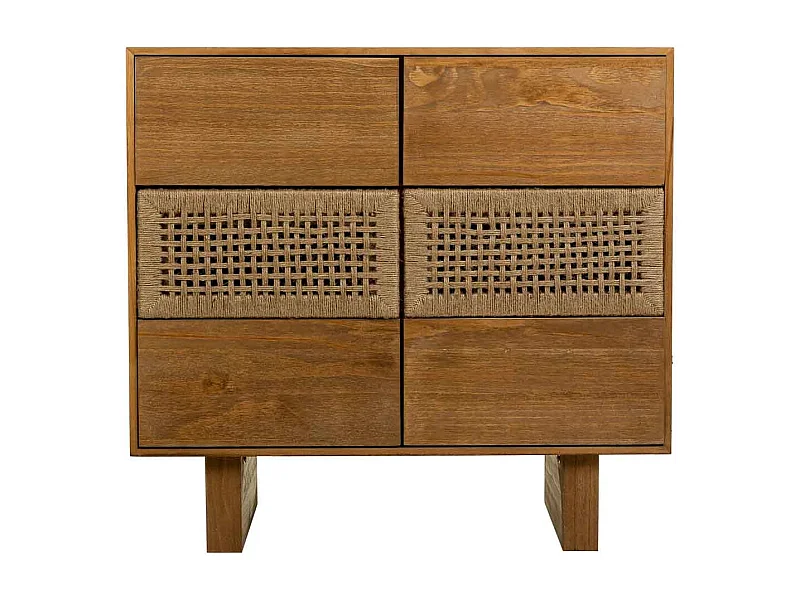 Cassettiera in legno e corda intrecciata marrone 80x36x75h