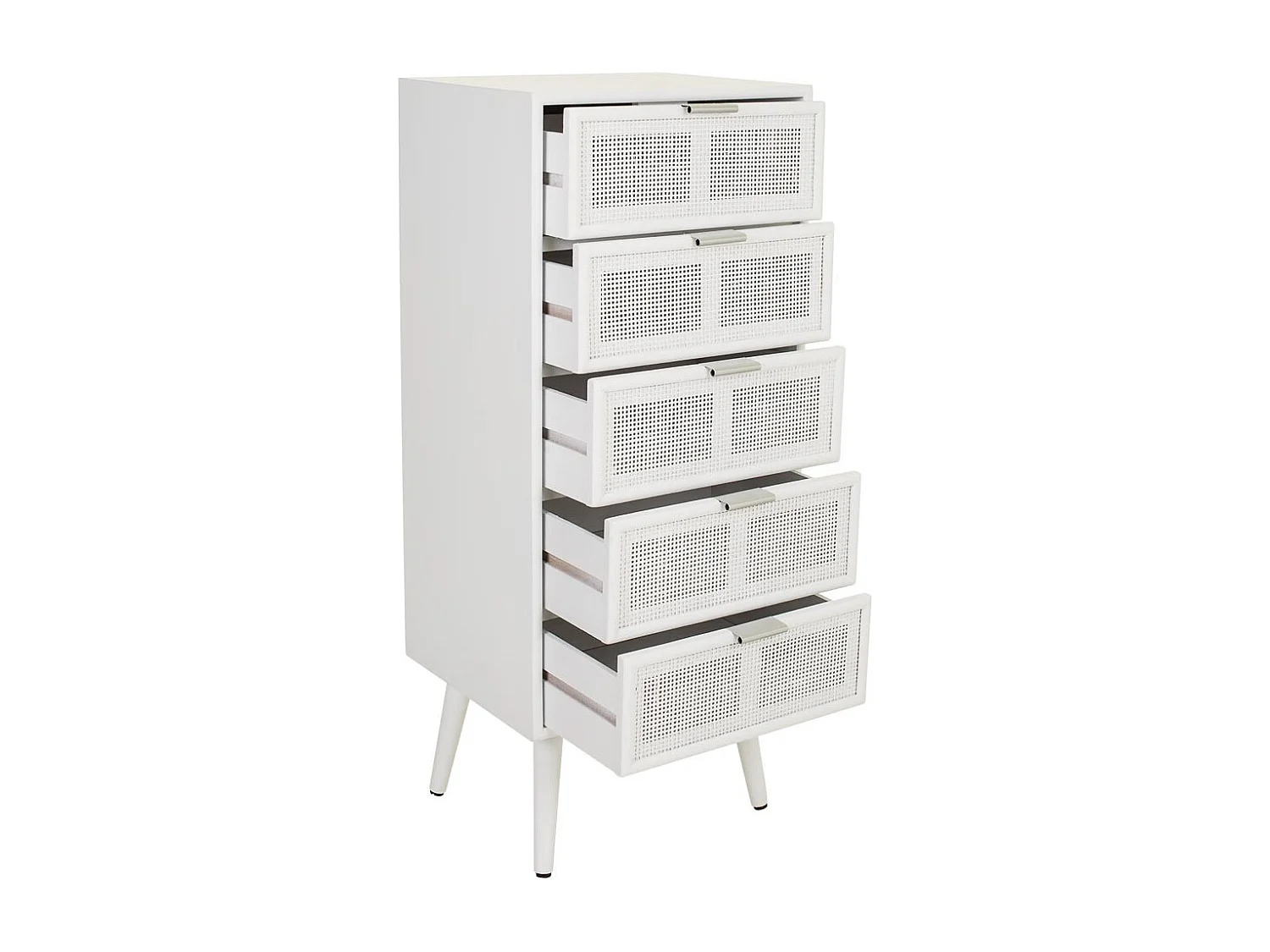 Symphonie aus Holz und weißem Netz, 42 x 36,5 x 100,5 h cm