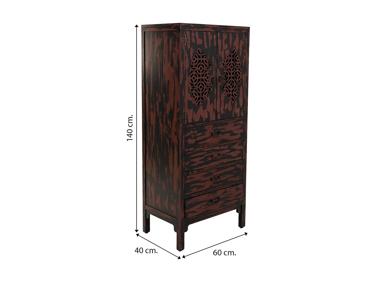 Roter Holzschrank 60x40x140h cm